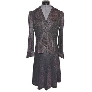 Vintage 70s 80s Lurex Metallic Skirt Suit Set Disco Party B35-W26-H35 S